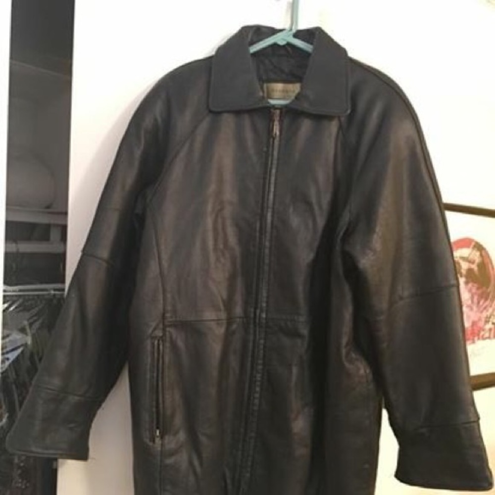 Mens black leather Accent leather jacket size L